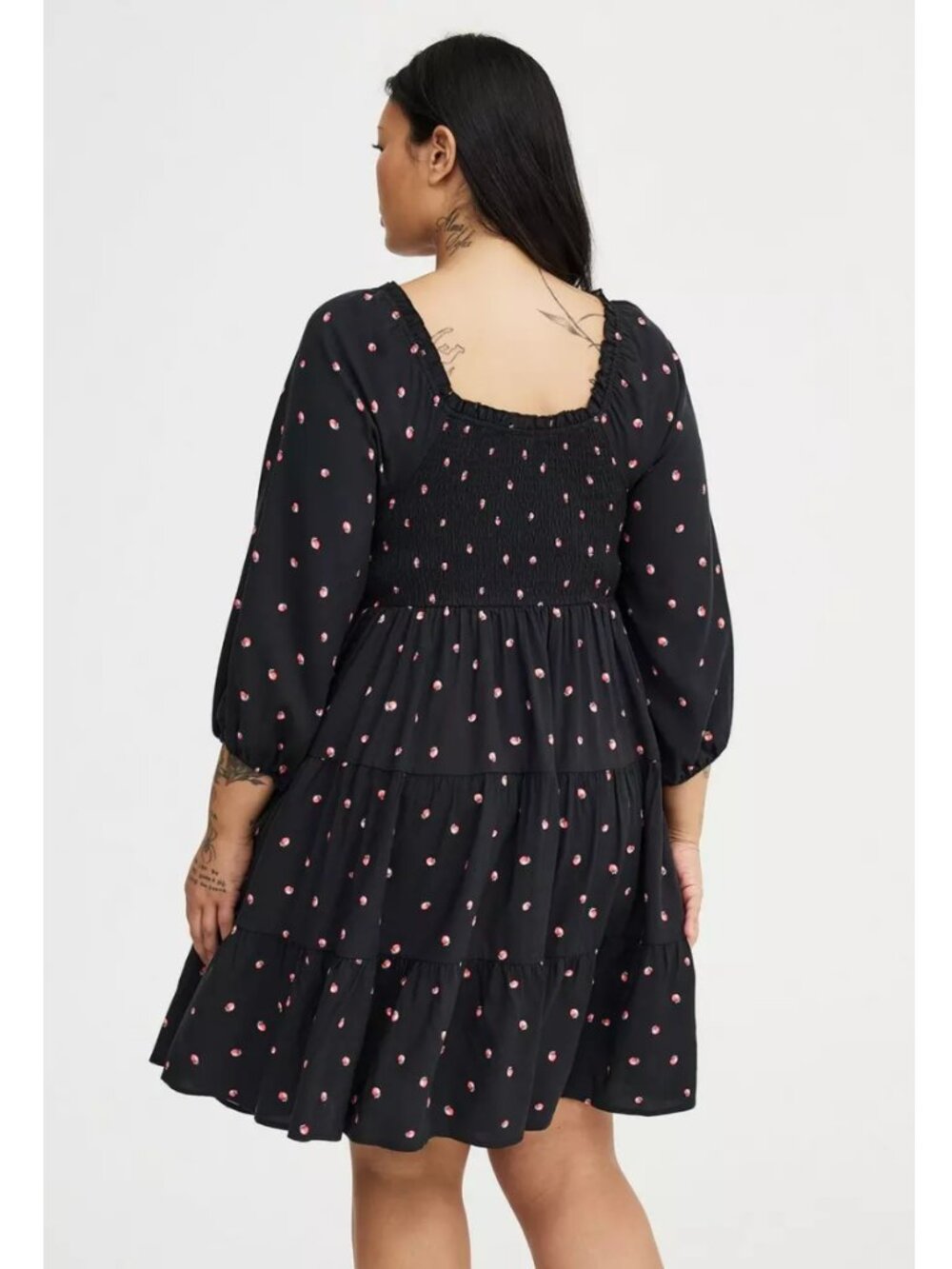 NWT Torrid 1 Strawberry Black Smocked Bodice Mini Dress 1X 14 16 - Picture 5 of 11